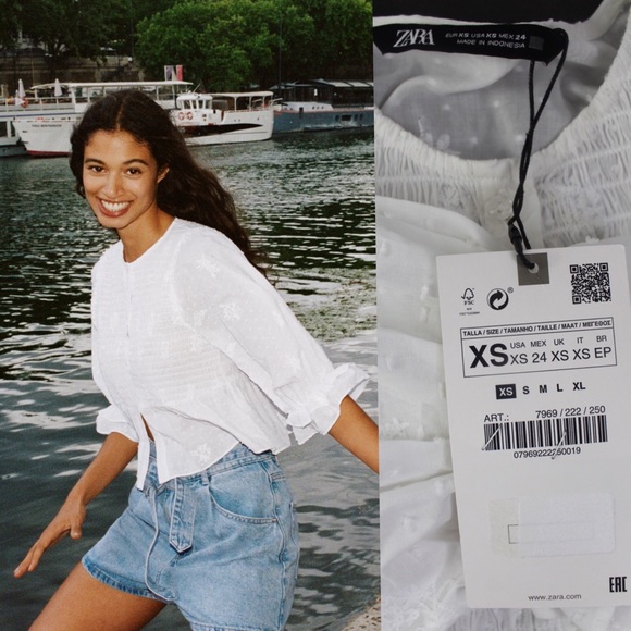 Zara NWT Embroidered Dotted Mesh Top XS - Picture 1 of 6